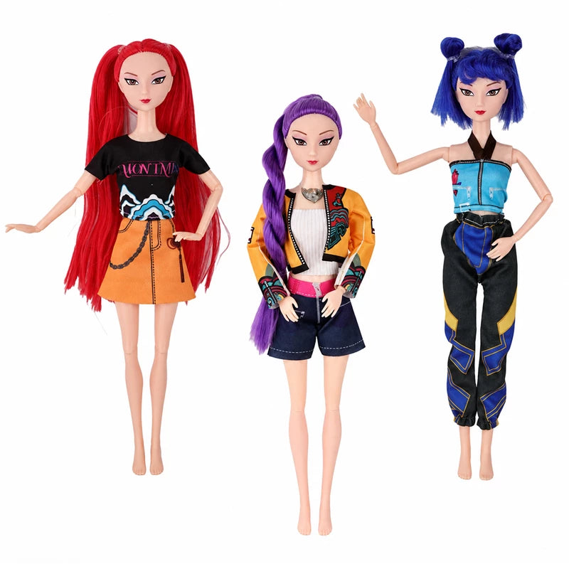 K-POP Demon Hunters Fashion Happy Doll Pack Of 3 Dolls Rumi, Mira, Zoey Length Approx. 30 cm Moveable Joints & Head